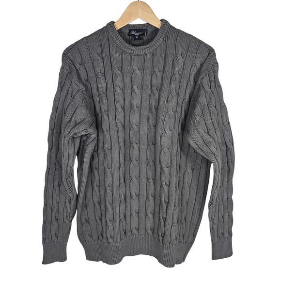VTG 90s Blumarine Uomo Italy Gray Chunky Cable Knit Cotton Sweater L (modern M) - Picture 2 of 8